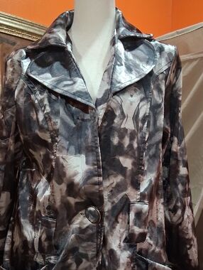 Women's Satin-Blend Printed Blazer Jacket - Gray/Black Mix